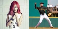 Hyomin عضو گروه T-ara و مدافع خظ سوم بیسبال  Kang Jung Ho