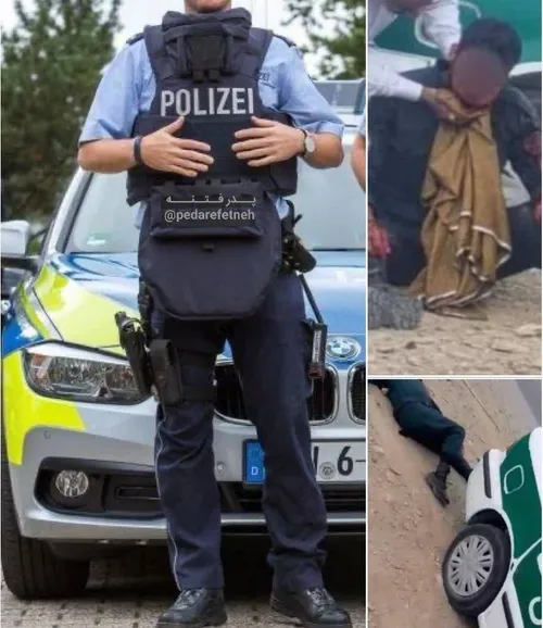 ⭕️سمت چپ پلیس انتظامی داخل شهری آلمان، با لباس ضد گلوله و