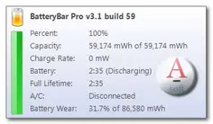 BatteryBar Pro 3.6.1 هنگامی که لپ تاپ ها با باطری داخلی خ