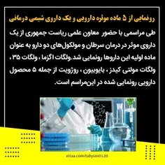 رونمایی از ۵ ماده موثره دارویی و یک داروی شیمی درمانی