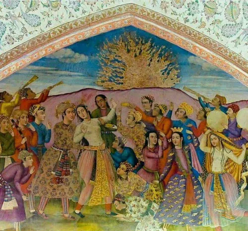 ☑️ نقاشی جشن چهارشنبه سوری در کاخ چهل ستون اصفهان