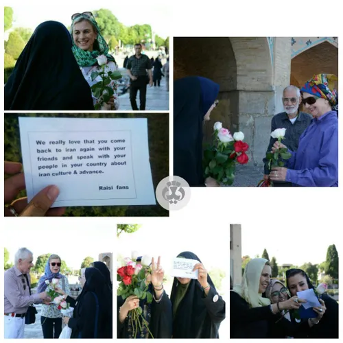 ✅ هواداران رئیسی در اصفهان با دادن گل و این متن به توریست