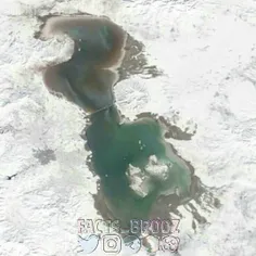 عکس هوایی جالب از دریاچه ارومیه که همه اطراف آن با برف پو