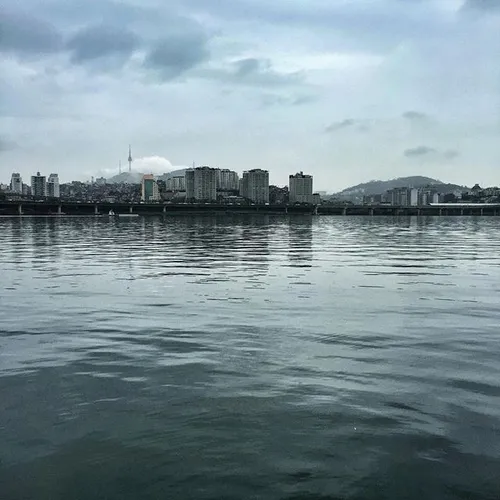 Rainy day in Seoul. Han River runs through the middle of 