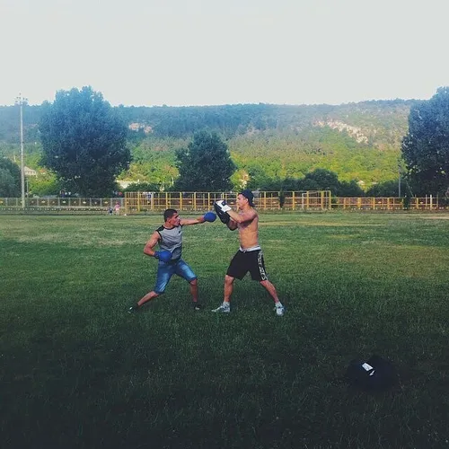 Boxing training at the stadium in the city of Camenca, Tr