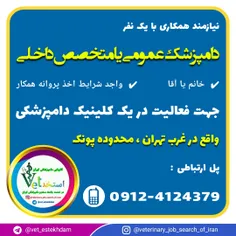 استخدام دامپزشک عمومی یا متخصص داخلی در تهران 