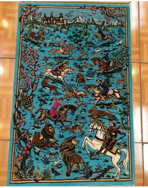 تابلو فرش نقشه شکارگاه اثر هنرمند قمی