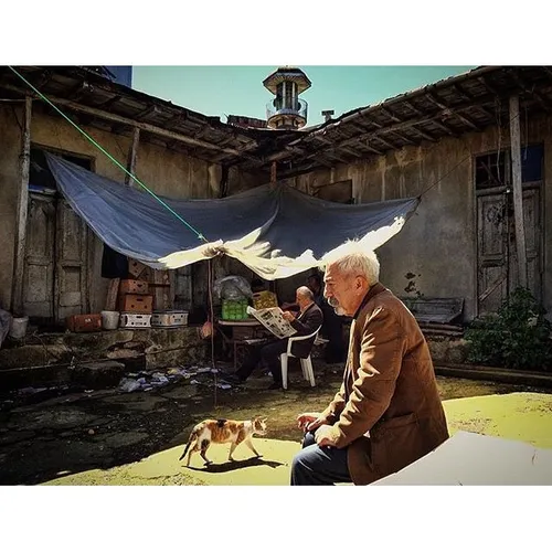 Retired men spend the day reading newspapers, talking, sm