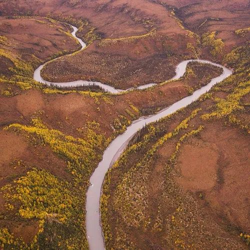 Muddy River winding through Eagle Gorge in DenaliNational