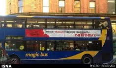 نوشته روی اتوبوس دو طبقه در لندن