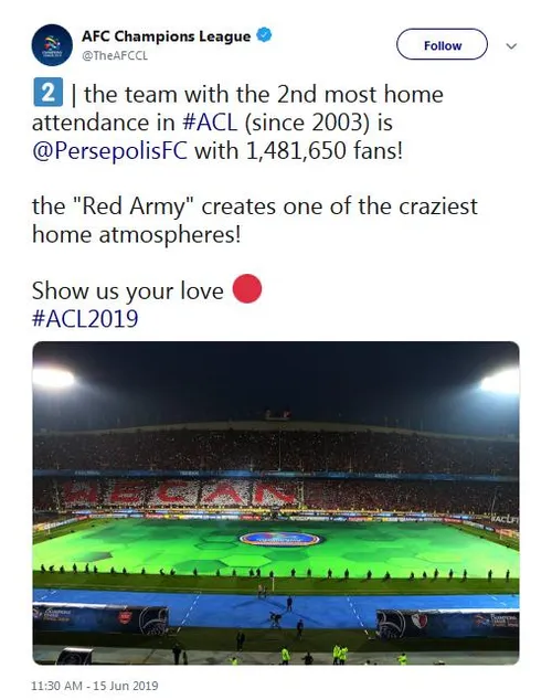 کیسه سوزی1 توییتر رسمی AFC رکورد پرهوادارترین پرتماشاگرتر
