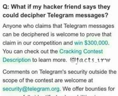 #تلگرام برای کسی که بتواند#هکش کند 300 هزار دلار جایزه گذ