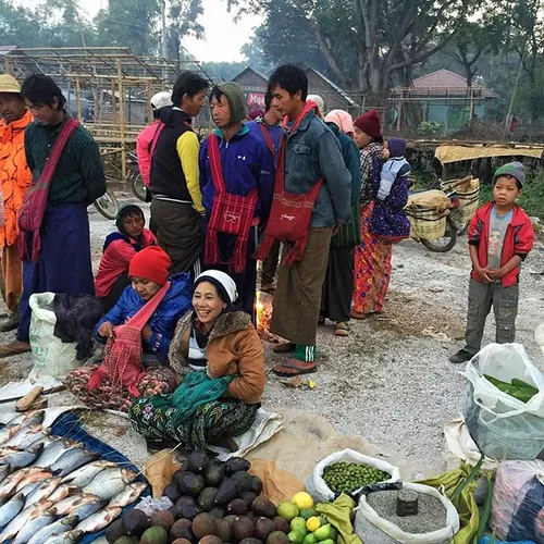 Early morning market in Inndein, Inle lake, Myanmar. Full