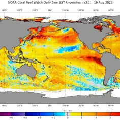 آنومالی درجه حرارت آب دریا ها و اقیانوسها در سطح جهانی 