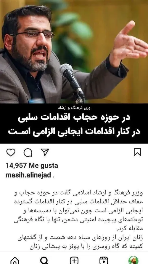 💠اینکه وزیر ارشاد حرفی زده و مسیح علینژاد سوخته