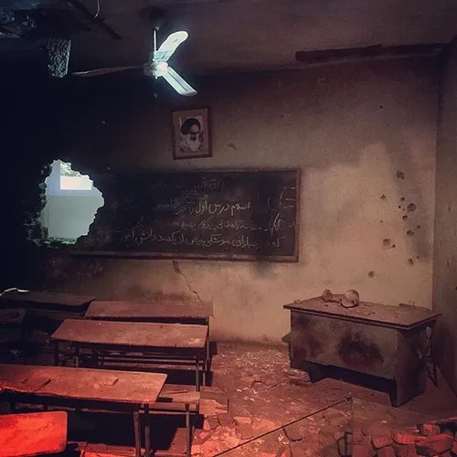 A reenacted destroyed classroom in the holy defense museu