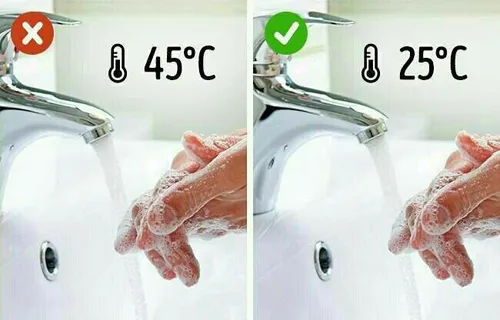 ❌برای شست و شوی روزانه دست های خود، از آب داغ استفاده نکن