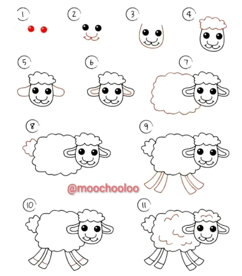 نقاشی مرحله به مرحله گوسفند