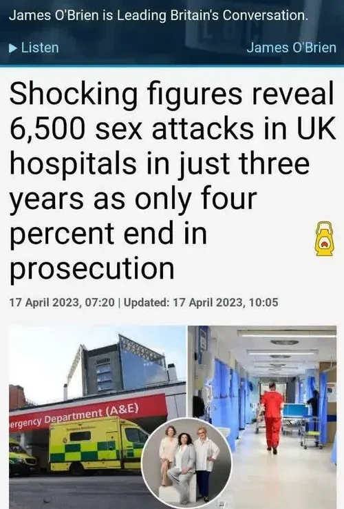 🔻آمار جدید ۶۵۰۰ تجاوز جنسی در بیمارستان های انگلستان