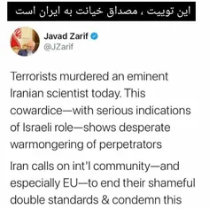 آقای ظریف در واکنش به ترور شهید فخری زاده توسط رژیم صهیون