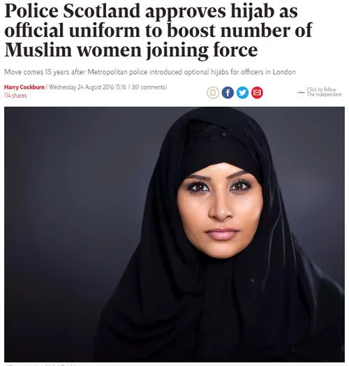 🔺 پلیس اسکاتلند اعلام کرده است حجاب بخشی از یونیفرم رسمی 