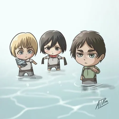 chibi🙆 E M A😸 💞 Eren jaeger💚 armin arlert💙 mikasa💜 attack