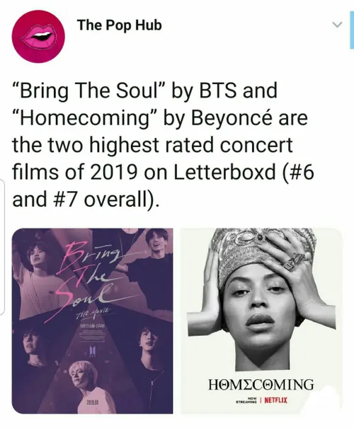 فیلم Bring The Soul از بی تی اس و Homecoming از Beyoncè د