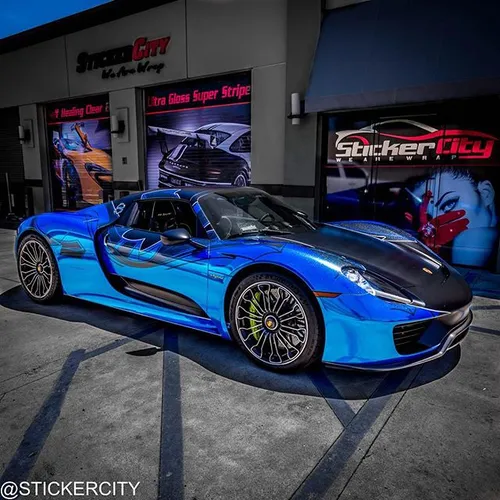 Pearlescent Ultra Metallic Blue Chrome Graffiti wrap on P