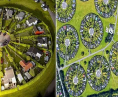 تصویری جالب از شهر دایره ای در بروندبی دانمارک. مردم در ۱