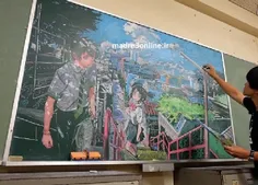 شاهکار هنری معلم ژاپنی روی تخته سیاه کلاس