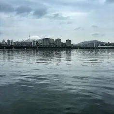 Rainy day in Seoul. Han River runs through the middle of 