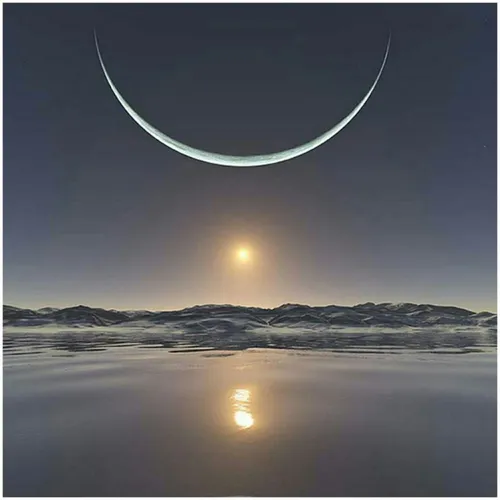 طلوع آفتاب در قطب شمال در حالی که ماه در نزدیک ترین موقعی
