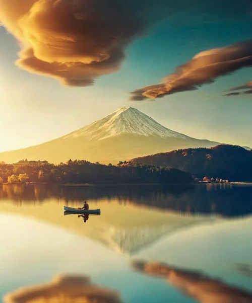 تصویری صبحگاهی از کوه فوجی ، نماد کشور ژاپن با 3776 متر ا