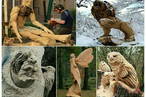 خلق مجسمه های زیبا و شگفت انگیز با کنده کاری چوب توسط اره