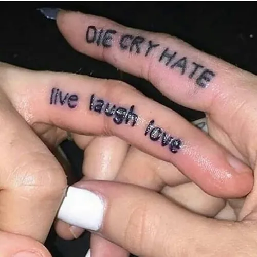 Tattoos hand cry laugh