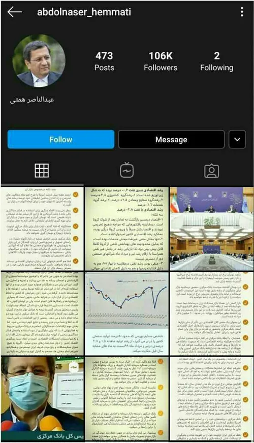 ‏از مجموع ۵۰ پست اینستاگرامی عبدالناصر همتی، رئیس کل ‎بان