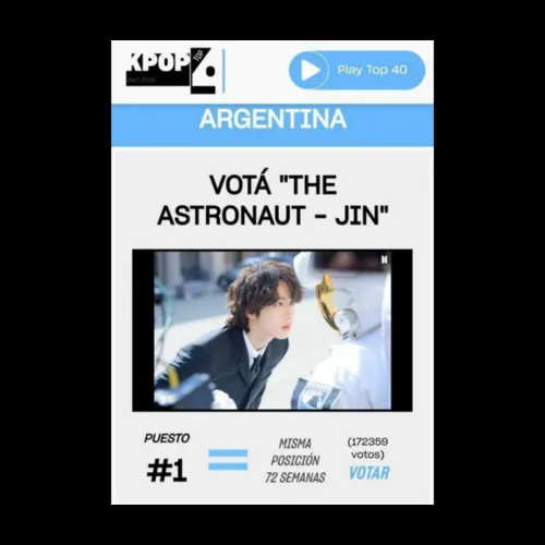 آهنگ "The Astronaut" از جین برای 72 هفته متوالی در صدر چا