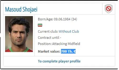 مبلغ آخرین قرارداد مسعود شجاعی هفتصدهزاریورو معادل 3میلیا