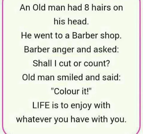 پیرمردی که فقط ٨ تار مو روی سرش داشت,به آرایشگاه رفت،آرای