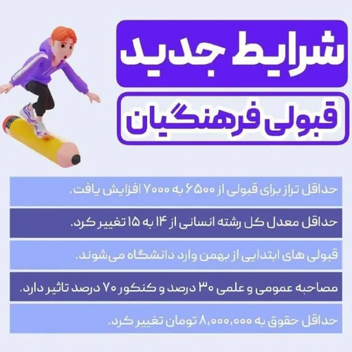 شرایط جدید دانشگاه فرهنگیان !