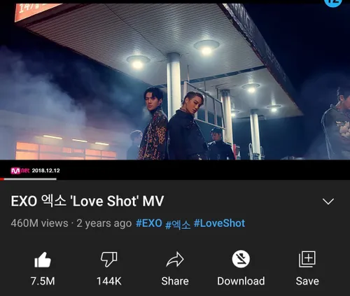 ⧉ موزیک ویدیو "Love Shot" به 460 میلیون بازدید در یوتیوب 