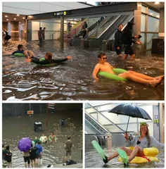 ایستگاه راه‌آهن شهر اوپسالا تو سوئد بخاطر بارون شدید و آب