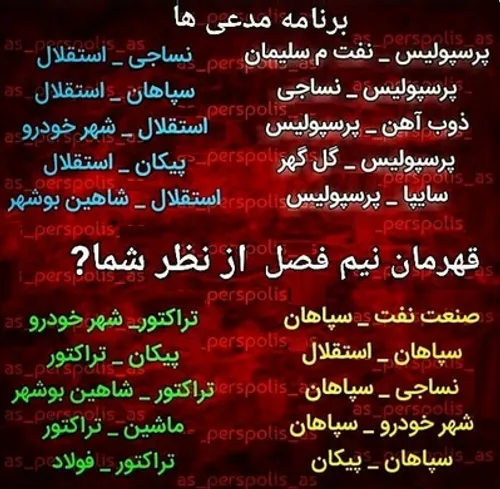 نظرسنجی : قهرمان نیم فصل لیگ برتر ایران کدام تیم است ؟
