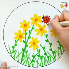 🌼نقاشی گل با مداد شمعی🌼