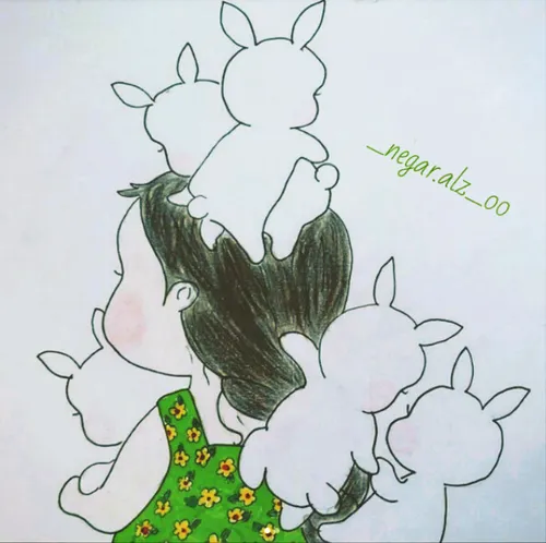 نقاشی دختر کارتونی خرگوش