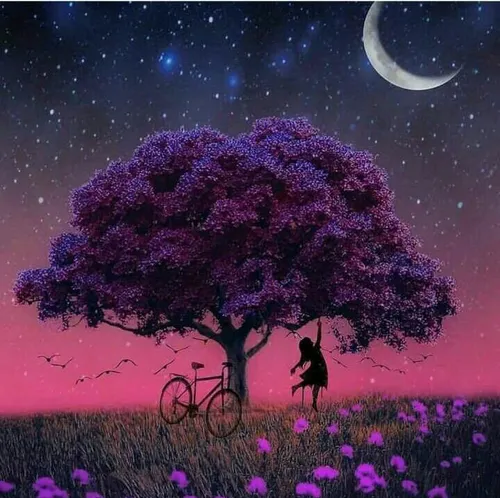 عکس طبیعت بنفش ماه آسمان درخت زیبا منظره زیبا منظره شب آر