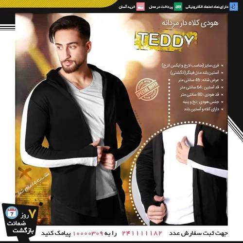 هودی کلاه دار مردانه Teddy