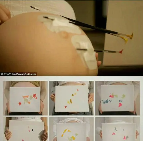 قلموها را روی شکم مادر نصب کردند که نوزاد با هر تکان نقاش