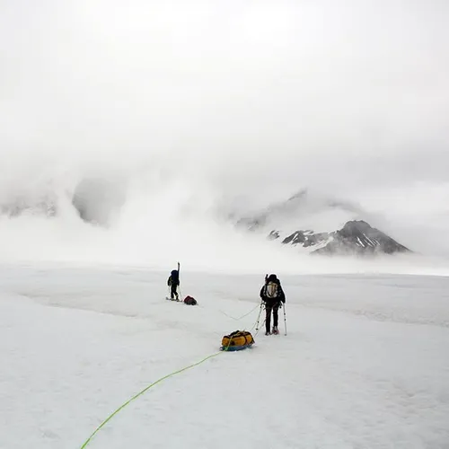 Crossing the upper RuthGlacier in DenaliNationalPark, Ala