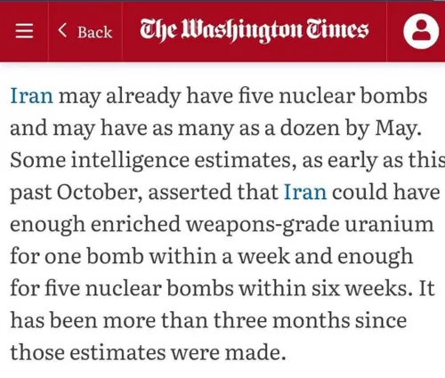 🔻ایران ۵ بمب اتمی دارد؟ واشنگتن تایمز ادعا کرد : ایران ۵ 